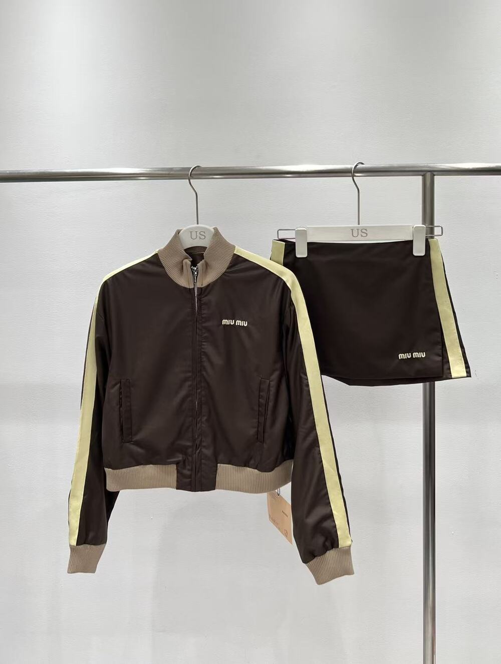 Miu Miu dark brown coat and short skirt set